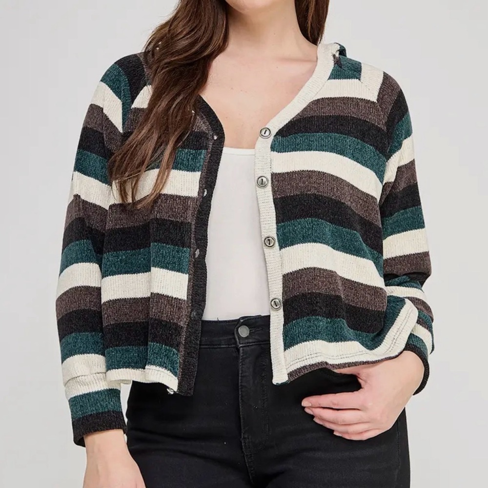 Haute Fox Striped Button-Up Sweater - Picture 2 of 6